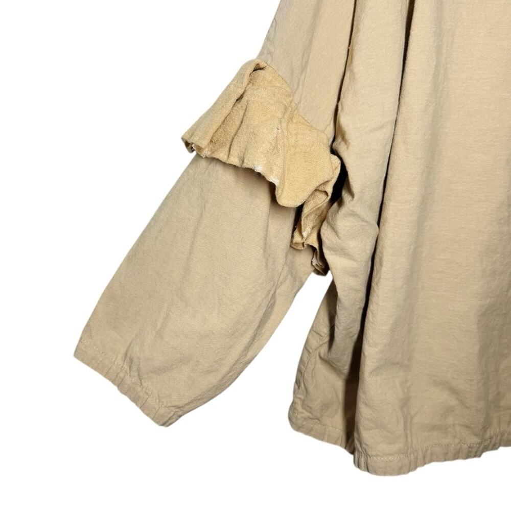 Museo Studio Beige Tan Unique Ruffle Sleeve Relaxed Handmade Top - Picture 7 of 11